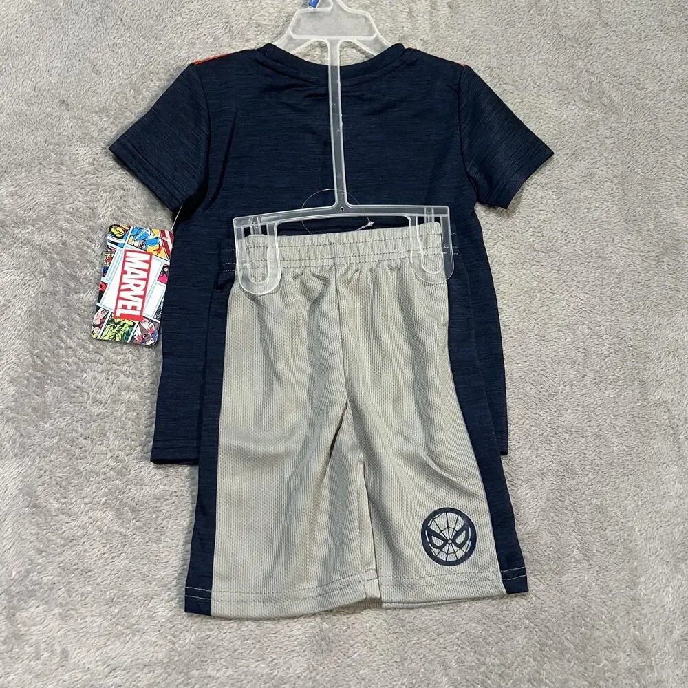 Marvel Spider-Man Shirt Shorts Set Toddler Boys 2T Blue Mesh 2 Piece Outfit